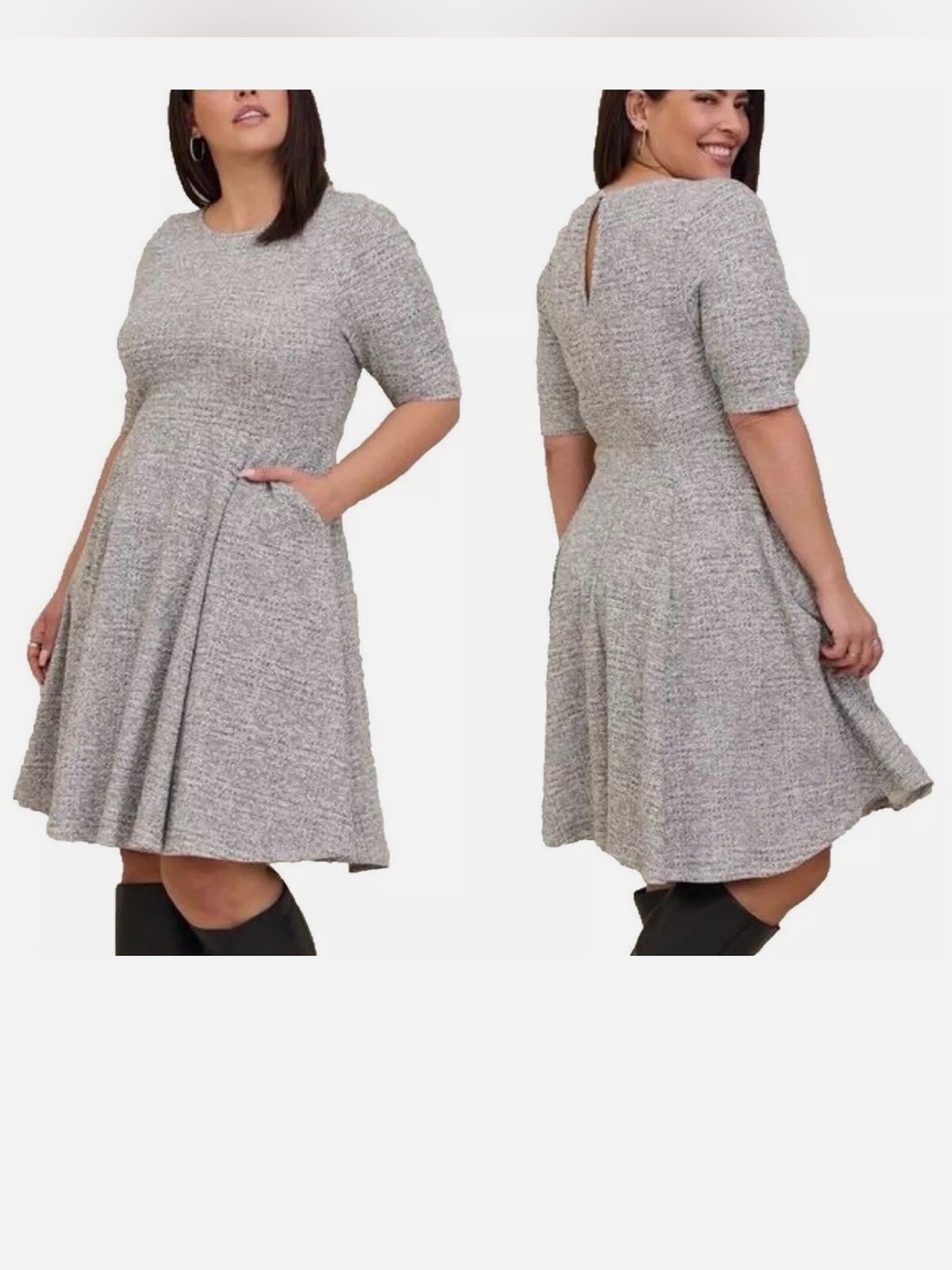 Torrid Women’s Textured Grey Fit-and-Flare Dress w/ pockets